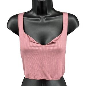 Intimately Free People Pink Ribbed Tank Top NWT Scoop Neck Crop L Stretch